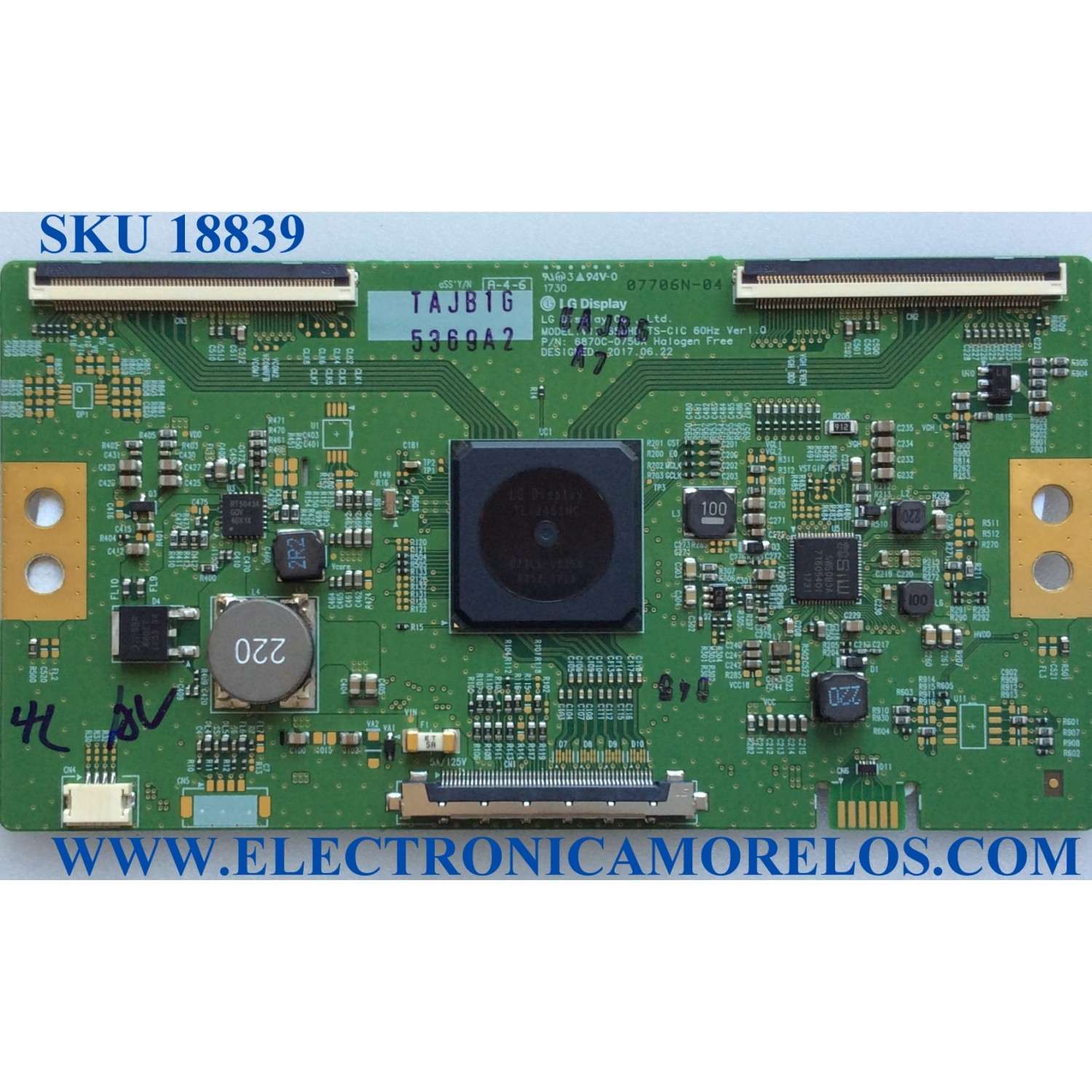 T-CON ORIGINAL PARA TV LG / NUMERO DE PARTE 6871L-5369A / 6870C-0750A / 5369A / PANEL LC65DEGE (FK)(M3) / LC650EGE (FK)(M5) / MODELO 65UJ6540-UB / 65UJ6540-UB.BUSYLJR / 65UJ7700-UA / 65UJ7700-UA.BUSYLJR